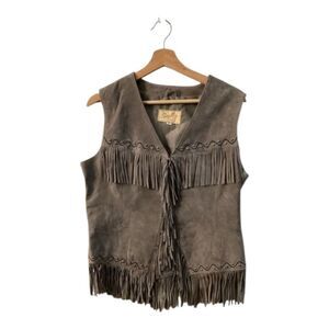 Scully Gray Suede Fringe Vest Western Boho Size M